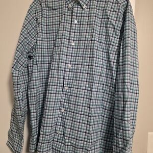 Men's J. McLaughlin Size Medium Blue And Green Plaid Button Down Shirt
